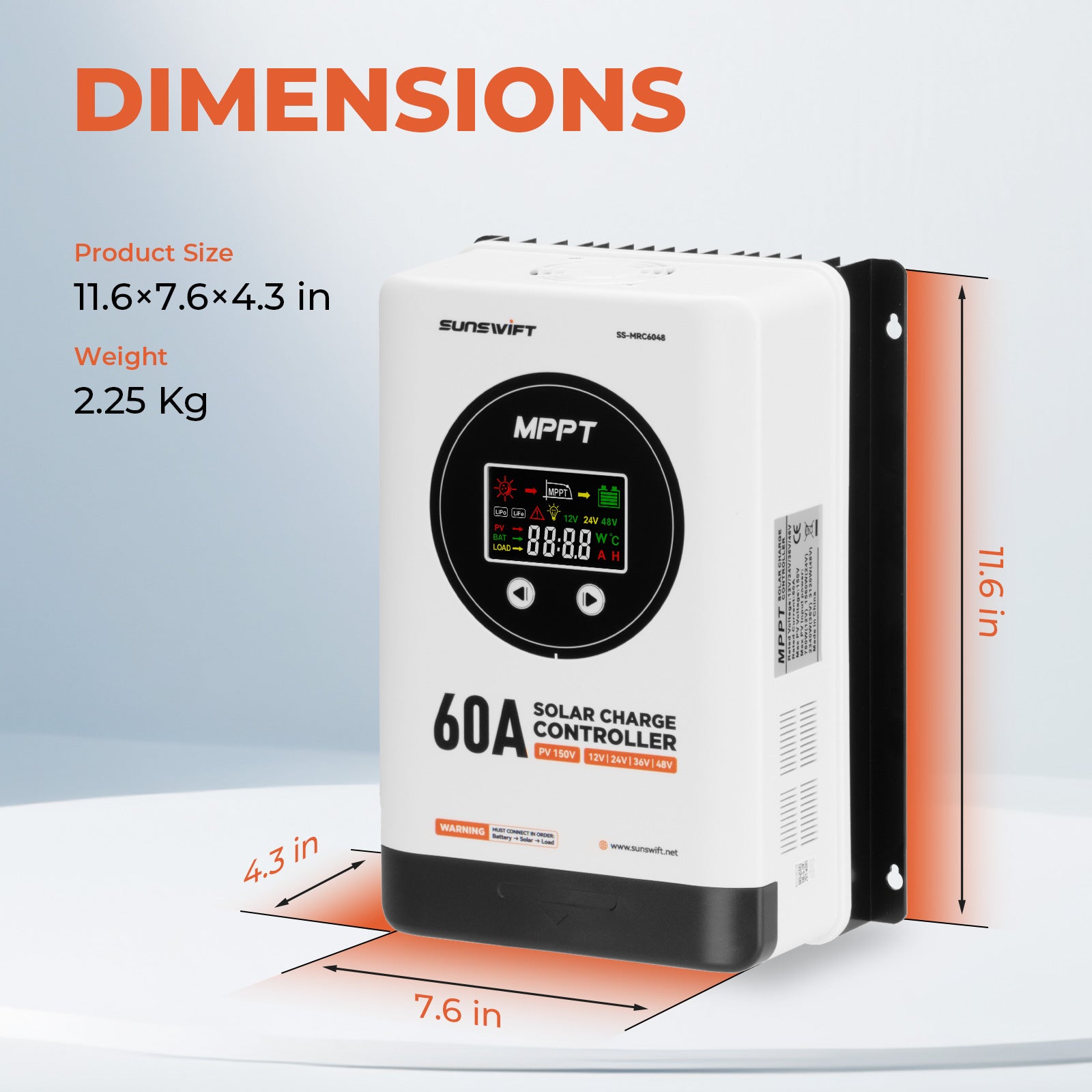 MPPT Solar Charge Controller 12V/24V/36V/48V 60A Max 150V Input, Multi-Functional Solar Controller,Long-Life Compatible with Multiple Types of Batteries for RV, Boat, Off-Grid Cabin